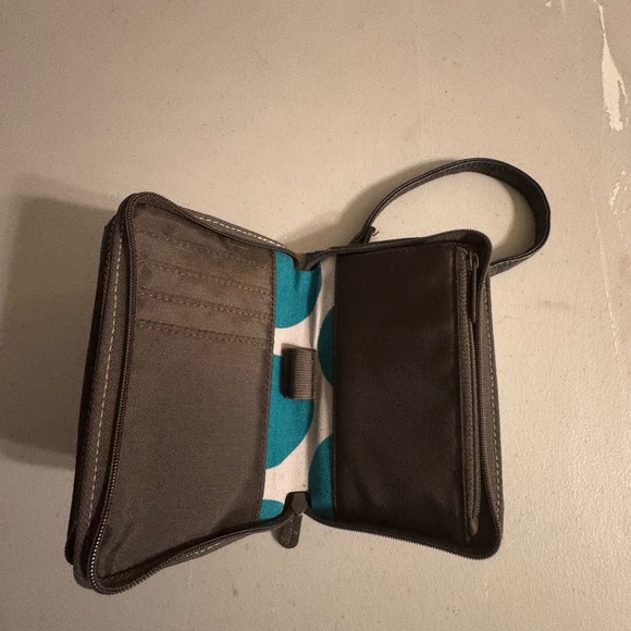 Thirty One Teal Polka Dot Wristlet. Display only. - Picture 3 of 3